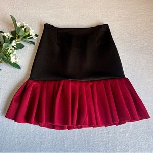 Women’s Black & Wine Red Latin Tail Mini Skirt Ruffles Hem A-Line